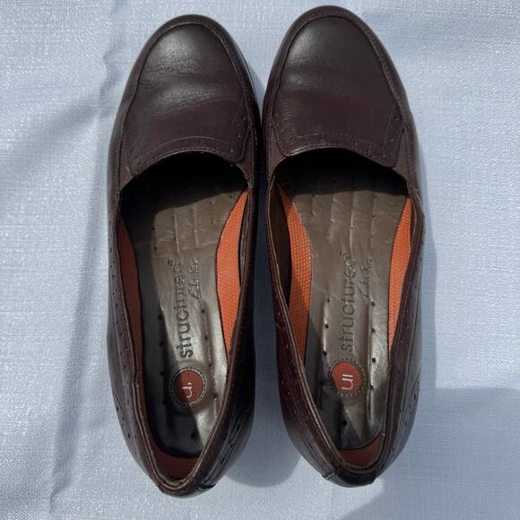 Structure Clarks Brown Leather Loafers Comfort Slip On Shoes Size 7M - Picture 6 of 8